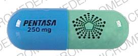 Pill PENTASA 250 mg Logo Logo 2010 Blue & Green Capsule/Oblong is Pentasa