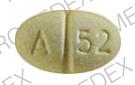 Pill A 52 LL Yellow Elliptical/Oval is Alprazolam