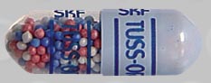 Pill SKF TUSS-ORNADE Blue Capsule-shape is Tuss-Ornade Spansule