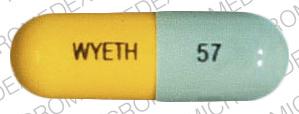 Pill 57 WYETH Yellow Capsule/Oblong is Unipen