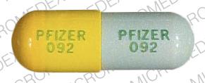 Pill PFIZER 092 PFIZER 092 Yellow Capsule-shape is Urobiotic-250