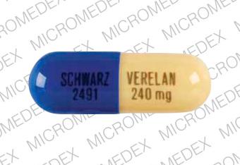 Pill SCHWARZ 2491 VERELAN 240 mg Blue Capsule/Oblong is Verelan