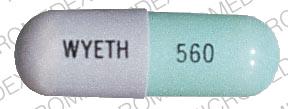 Pill 560 WYETH Gray Capsule-shape is Wymox
