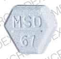 Pill MSD 67 TIMOLIDE Blue Six-sided is Timolide 10-25