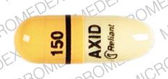 Pill 150 AXID logo Reliant Yellow Capsule/Oblong is Axid Pulvules