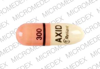 Pill 300 AXID logo Reliant Brown & Yellow Capsule/Oblong is Axid Pulvules