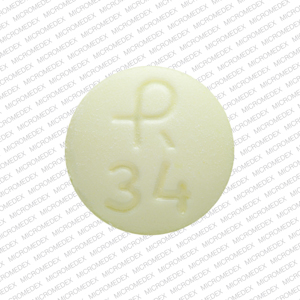 Pill with imprint R 34 is Yellow, Round and has been identified as Clonazep...