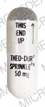Pill THEO-DUR SPRINKLE 50 mg THIS END UP White Capsule/Oblong is Theo-dur sprinkle