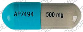 Pill AP7494 500 mg Blue & Gray Capsule/Oblong is Cefaclor