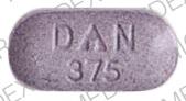 Pill 5817 DAN 375 Purple Elliptical/Oval is Naproxen