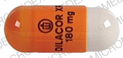 Pill Logo DILACOR XR 180 mg Orange Capsule/Oblong is Dilacor XR