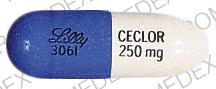 Pill Lilly 3061 CECLOR 250 mg Blue Capsule-shape is Ceclor pulvules