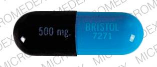 Pill BRISTOL 7271 500 mg Blue Capsule/Oblong is Cefadroxil Monohydate