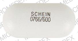 Pill SCHEIN 0766/600 White Capsule/Oblong is Ibuprofen