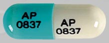 Pill AP 0837 AP 0837 Blue Capsule-shape is Doxycycline Hyclate