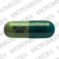 Pill MYLAN 1010 MYLAN 1010 Dark & Light Green Capsule-shape is Piroxicam