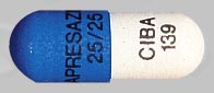 Pill APRESAZIDE 25/25 CIBA 139 Blue Capsule/Oblong is Apresazide