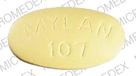 Pill MYLAN 107 Yellow Elliptical/Oval is Erythromycin Stearate