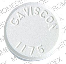 Piller GAVISCON 1175 är Gaviscon (regelbunden styrka) aluminiumhydroxid 80 mg / magnesiumtrisilikat 20 mg