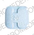 Pill 20 in raised H Blue Four-sided is Hygroton