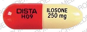 Pill DISTA H09 ILOSONE 250 mg Yellow Capsule-shape is Ilosone