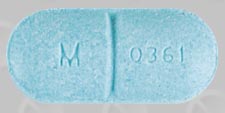 Pill M 0361 Blue Capsule-shape is Acetaminophen  and Hydrocodone Bitartrate