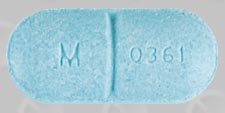 Pill M 0361 Blue Capsule/Oblong is Acetaminophen  and Hydrocodone Bitartrate