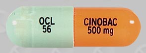 Pill CINOBAC 500 mg OCL 56 Green Capsule-shape is Cinobac