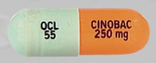 Pill CINOBAC 250 mg OCL 55 Green Capsule-shape is Cinobac