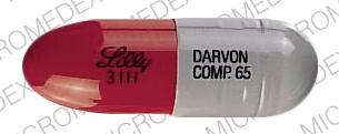 Pill LILLY 3111 DARVON COMP. 65 Gray & Red Capsule/Oblong is Darvon Compound-65