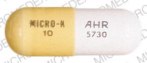 Pill MICRO-K 10 AHR 5730 Peach & White Capsule/Oblong is Micro-K 10