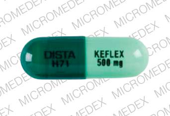 Pill DISTA H71 KEFLEX 500 mg Green Capsule/Oblong is Keflex