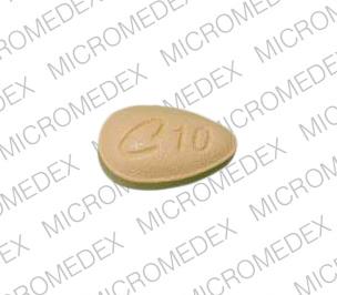 Pill C 10 Yellow Elliptical/Oval is Cialis