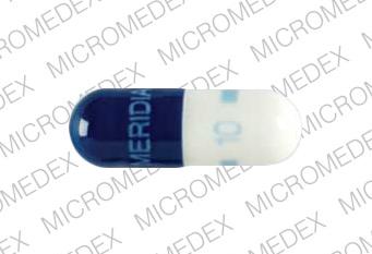 Pill MERIDIA 10 Blue & White Capsule/Oblong is Meridia