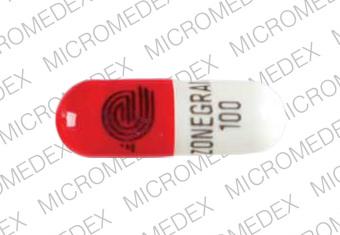 Pill LOGO ZONEGRAN 100 Red & White Capsule/Oblong is Zonegran