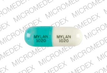 Pill MYLAN 1020 MYLAN 1020 Turquoise & White Capsule-shape is Nicardipine Hydrochloride