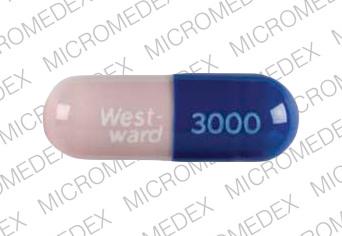 Pill 3000 West-ward Blue Capsule/Oblong is Acetaminophen, butalbital, caffeine and codeine