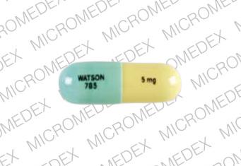 Pill WATSON 785 5 mg Green & Yellow Capsule/Oblong is Chlordiazepoxide Hydrochloride