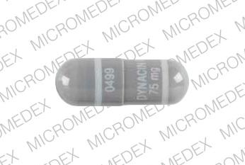 Pill DYNACIN 75MG 0499 Gray Capsule/Oblong is Dynacin