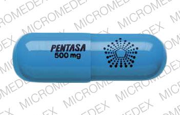 Pill PENTASA 500 mg Logo Blue Capsule-shape is Pentasa