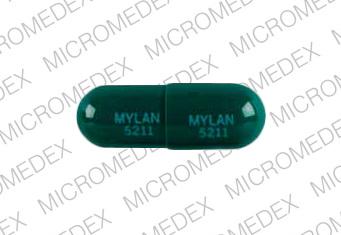 Pill MYLAN 5211 MYLAN 5211 Green Capsule-shape is Omeprazole Delayed Release