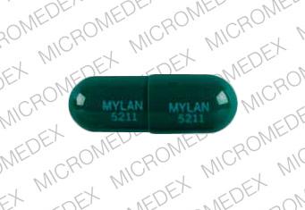 Pill MYLAN 5211 MYLAN 5211 Green Capsule/Oblong is Omeprazole Delayed Release