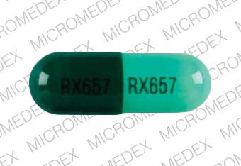 Pill RX657 RX657 Dark & Light Green Capsule/Oblong is Cephalexin