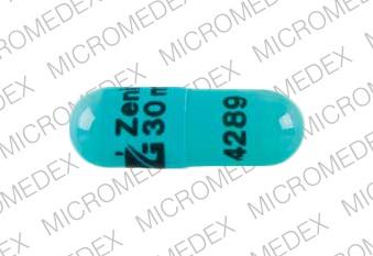 Pill Logo Zenith 30mg 4289 Blue Capsule/Oblong is Nicardipine Hydrochloride