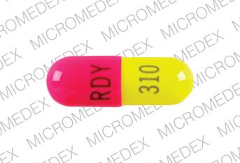 Pill RDY 310 Pink & Yellow Capsule-shape is Nizatidine