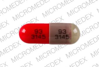 Pill 93 3145 93 3145 Gray & Red Capsule-shape is Cephalexin Monohydrate