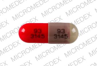 Pill 93 3145 93 3145 Gray & Red Capsule/Oblong is Cephalexin Monohydrate