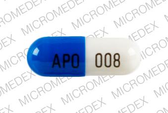 Pill APO 008 Blue & White Capsule/Oblong is Dilt-CD