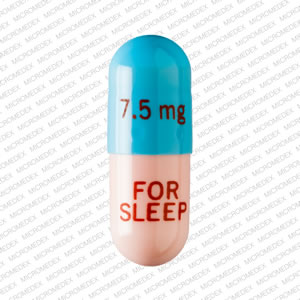 Pill 7.5 mg 7.5 mg M FOR SLEEP Blue & Pink Capsule/Oblong is Temazepam