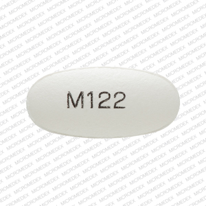 Pill M122 White Oval is Valacyclovir Hydrochloride